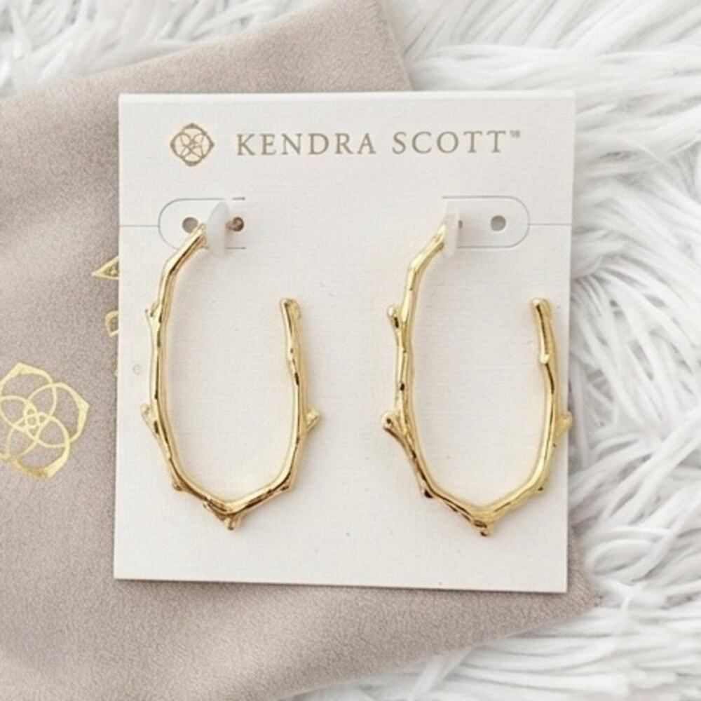 KENDRA SCOTT | Gold Tone Branch Twig Open Oval Hoop Earrings NWT + Pouch